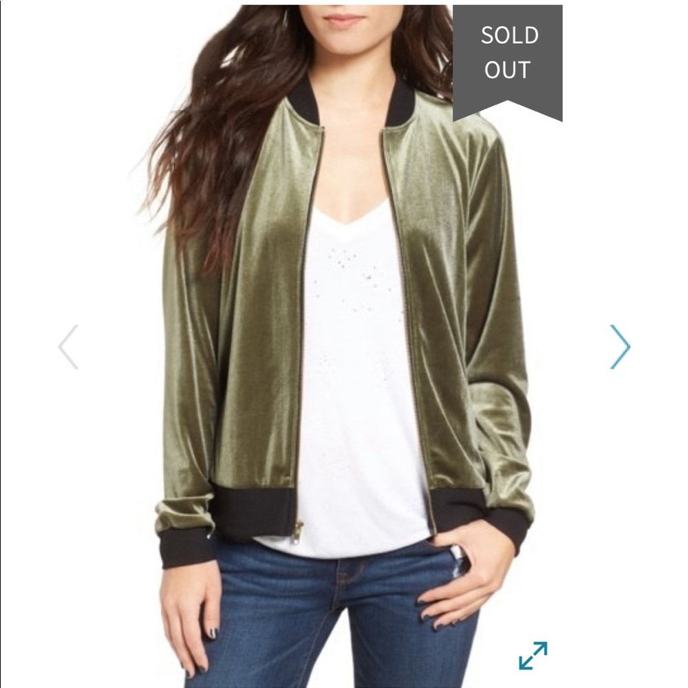 Nordstrom / Socialite Green Velour Bomber Jacket